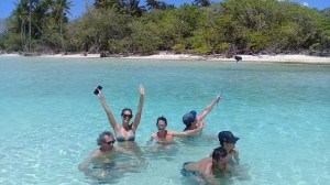 a group of people swimming in a body of water